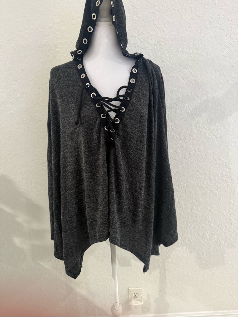 Charcoal Hooded Lace-Up Women's Sweater